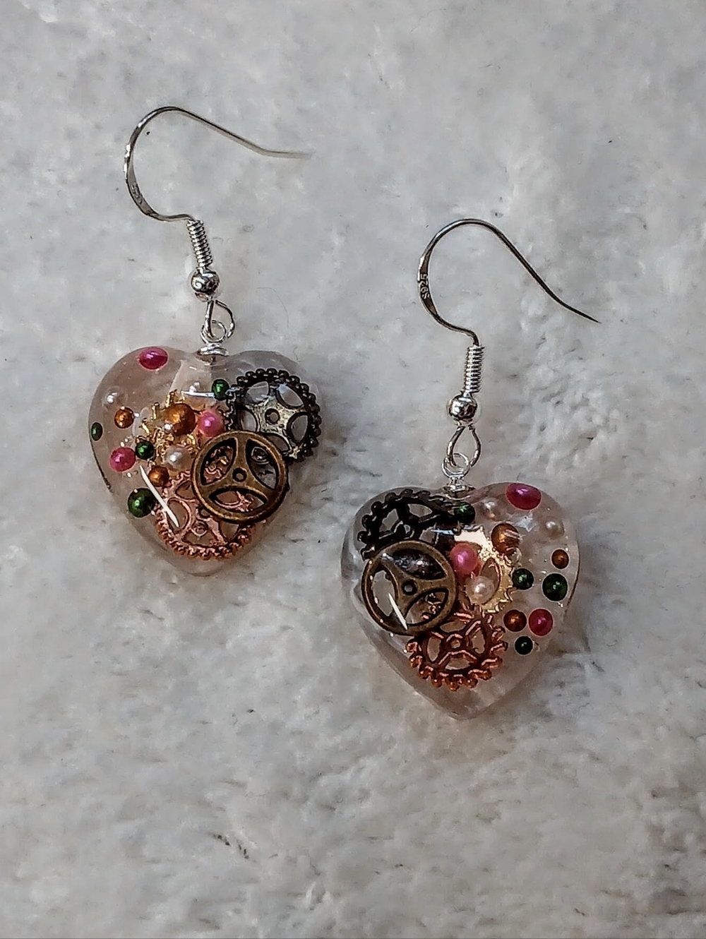 Handmade Clear Heart Steampunk Earrings - Unbranded
